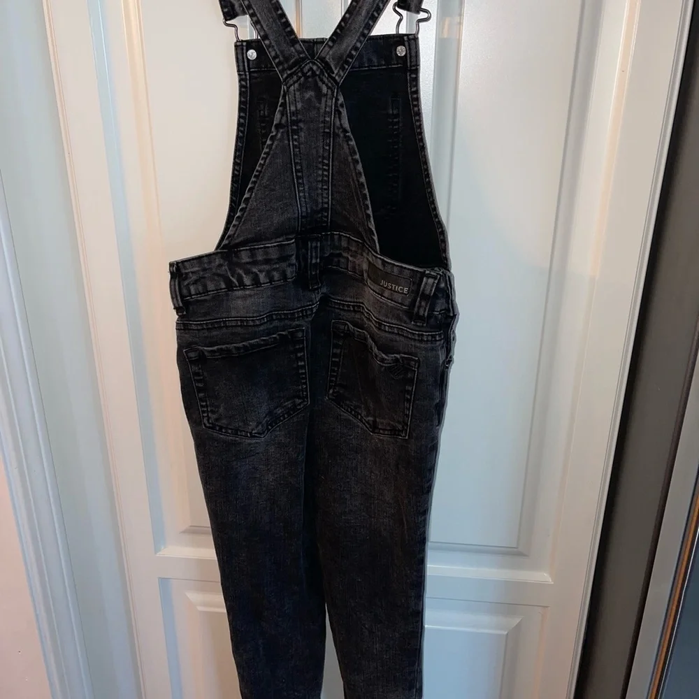Justice girls Black distressed‎ Jean Overalls sz 8